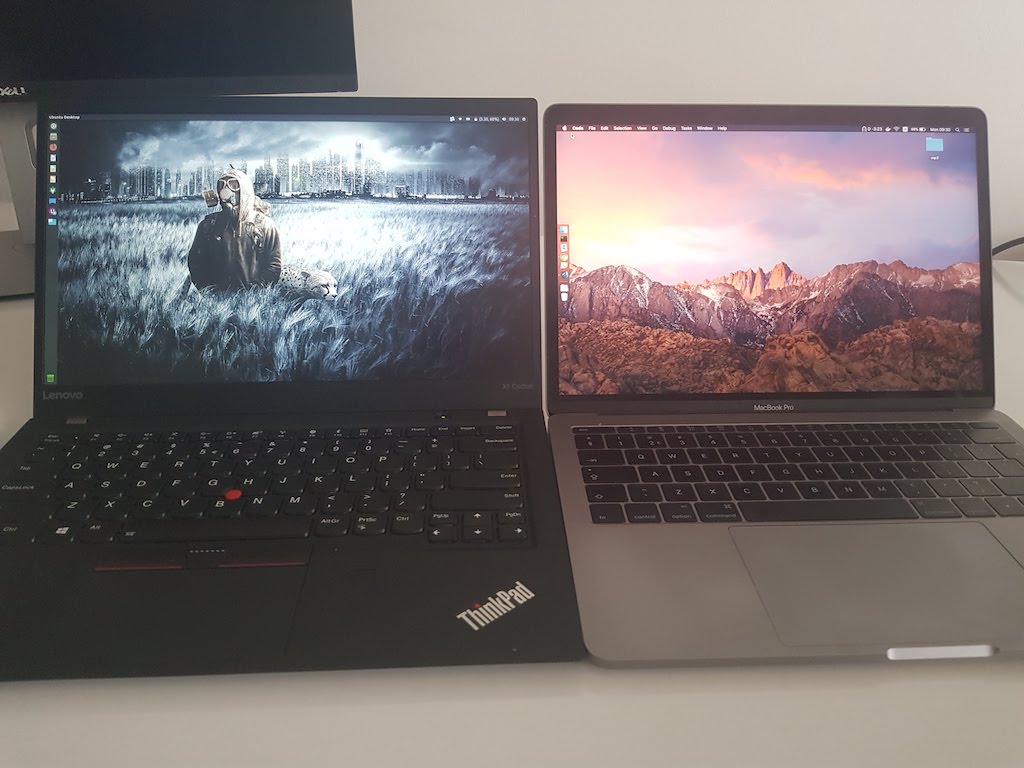 Thinkpad X1C5 and MBP desktops